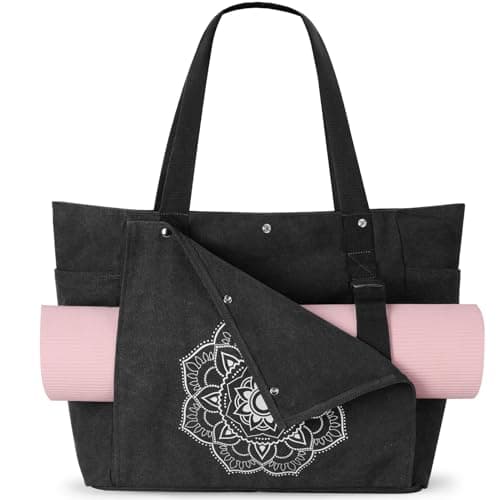 Gonex Yoga Mat Bag, Yoga Gym Bag Tote Bag with Multi Pockets For Women Men, Canvas Yoga Mat Carrier Take in Out Mat Easily For Pilates Travel Workout Office, Black, Large