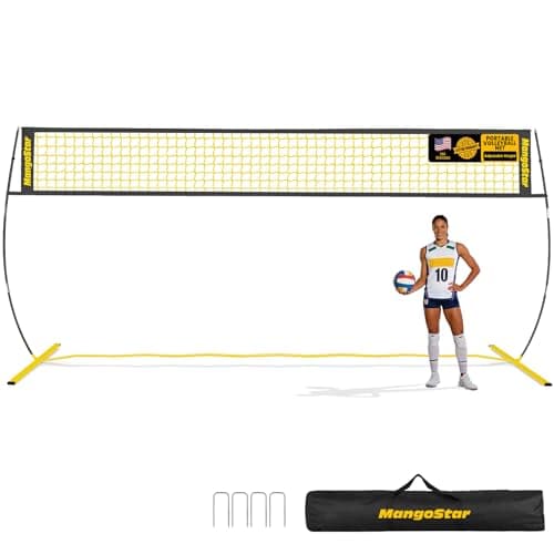 MangoStar Volleyball Net, 20FT Portable Volleyball Net for Backyard Beach, Adjustable Height, Freestanding Volleyball Net with Carry Bag for Indoor&Outdoor, Professional Net for Hitting&Serving