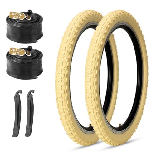 20 Inch Bike Tires Set: MOHEGIA 2-Pack 20x2.125 Inch Folding Kids Bicycle Tires and Pair Inner Tubes Schrader Valve with Tire Levers-Compatible with BMX, MTB and Children Racing-Cream