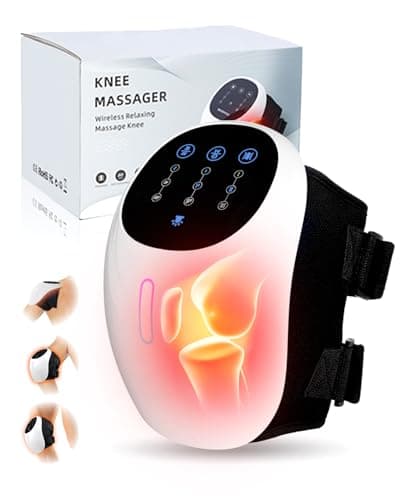 HXMBFBF Knee Massager, 3-in-1 Cordless Portable Heated Knee Brace with Red Light Therapy, 3 Vibration Modes and 3 Heating Levels, Adjustable Straps for Grandma & Grandpa, White