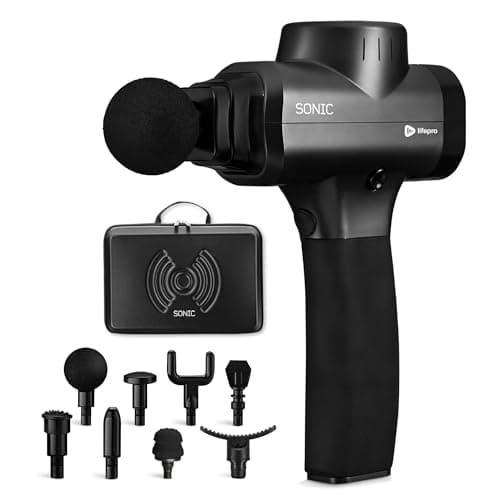 Lifepro Massage Gun - Percussion Muscle Massager for Athletes with 8 Massage Heads and 5 Speed Settings - Deep Tissue Back and Muscle Massage Gun for Recovery