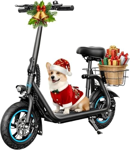 AWWSCOOTER C1 Electric Scooter with Seat for Adults, Foldable Commuter E-Scooter with Basket for Grocery, Pets, and Daily Commute– Classic Black