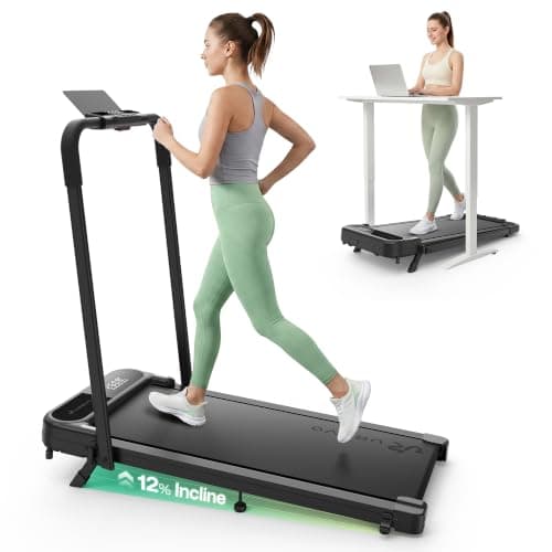 UREVO Strol 2E Smart 2-in-1 Folding Treadmill, Compact Walking Pad with Safety Handle, Plug and Play, Standing Desk Treadmill with Dual LED Display, Smart APP, Walking or Running for Home Office