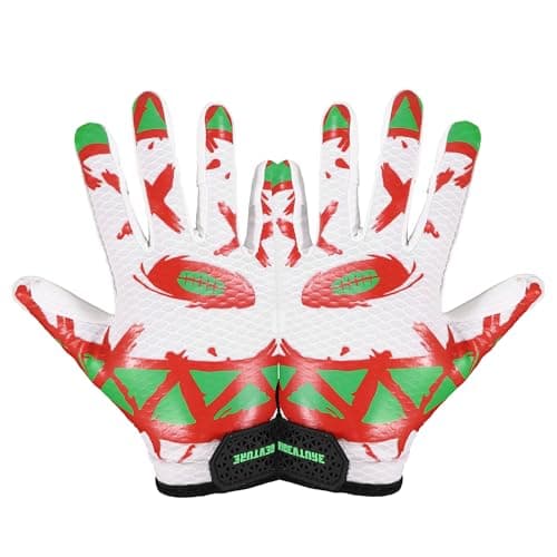 AIGEVTURE Youth Football Gloves Kids Receiver Sticky Football Gloves for Boys Girls White Red XL