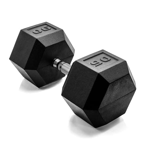 CAP Barbell 90 LB Rubber Coated Hex Dumbbell Hand Weight - Single | Chrome Handle