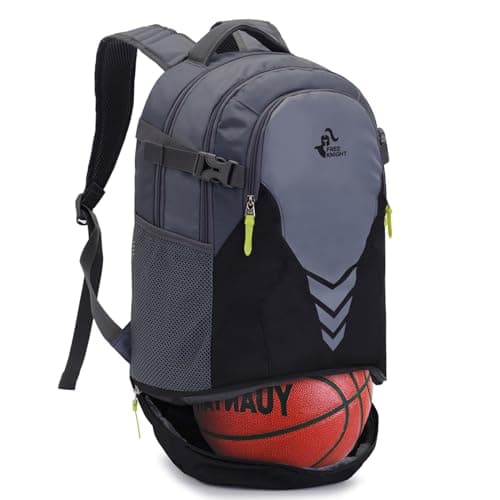 Bseash 35L Basketball Backpack, Large Sports Bag with Separate Ball compartment, for Basketball Soccer Volleyball Hiking Travel (Black Gray)