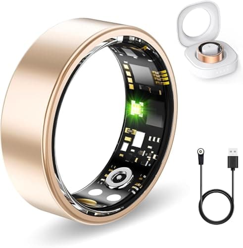 Smart Rings for Women Men, Fitness Ring with Heart Rate, Blood Oxygen, HRV, Stress, Sleep Tracker, Step Tracker, No Subscription Fee, lP68 Waterproof Smart Ring for iPhone & Android (Rose Gold, 6#)