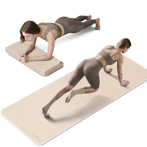 PAIDU Foldable Fitness Yoga Mat | 2/5" (10MM) Extra Thick | SGS Certified Non-Slip TPE | 75x26" Extra Long-Wide | Portable & Easy Store | for Yoga, Pilates, Home Gym & Full-Body Workouts (Beige+Dark Gray)