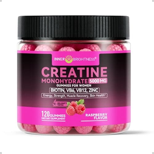 Inner Brightness Creatine Monohydrate Gummies for Men & Women 5000 mg, 3rd Party Tested, Creatine Chews for Muscle Growth, Strength & Energy Support, Sugar Free, Vegan, 120 Count