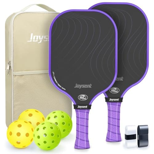 Joysent Pickleball Paddles Set, USAPA Approved Carbon Fiber Pickleball Set of 2 with Beginner Pickleball Rackets, Indoor Outdoor Pickle Balls for Adults Men Women, JT-1