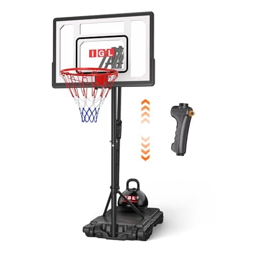 IGL Kids Basketball Hoop Outdoor | 4-8.5ft Adjustable Height | 33" Shatterproof Backboard | Fillable Base & Extra Anchor | Portable Goal w/Wheels for Backyard Driveway | Gift for Kids Teens Youth