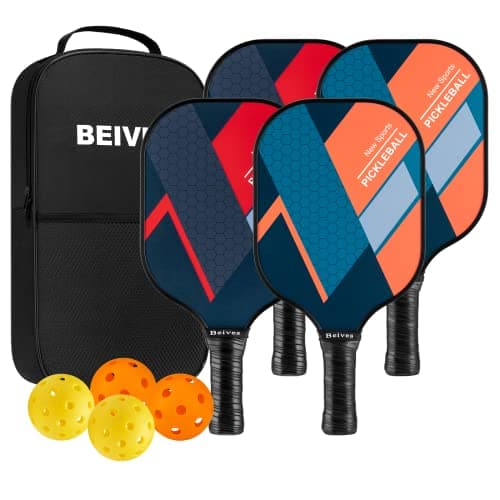 BEIVES Pickleball Paddles, USAPA Fiberglass Pickleball Paddles Set of 4, Pickleball Set with 4 Pickleball Rackets, Including 4 Pickleballs & 1 Carry Bag, Pickle Ball Paddles Set for Men, Women