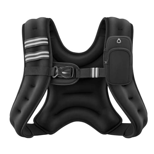 ZELUS Weighted Vest, 6lb/8lb/12lb/16lb/20lb/25lb/30lb Weight Vest with Reflective Stripe for Workout, Strength Training, Running, Fitness, Muscle Building, Weight Loss, Weightlifting, Black(6 lb)