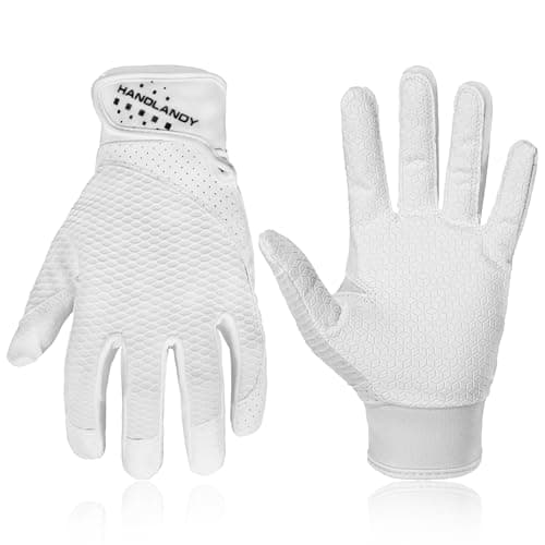 HANDLANDY Baseball Batting Gloves for Adult Youth, Grip Breathable Softball Batting Gloves Fit Men Kids Boys Girls (White-Adult, Adult X-Large)