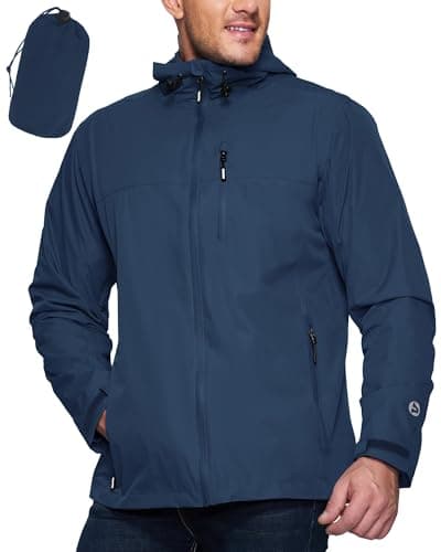 Outdoor Ventures Men's Packable Rain Jacket Waterproof Lightweight Raincoat with Hood Windproof Cycling Jackets