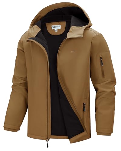33,000ft Men's Hooded Softshell Jacket Waterproof Lightweight Insulated Windbreaker Fleece Lined Rain Shell Jacket