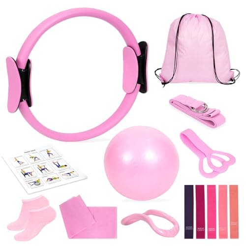 Wpolzie Home Pilates Essentials Kit for Women, Pilates Kit for Home Workouts, Pilates Equipment with Figure 8 Resistance Band, 14" Magic Circle, Yoga Ring, Pilates Accessories Set for Starter Workout