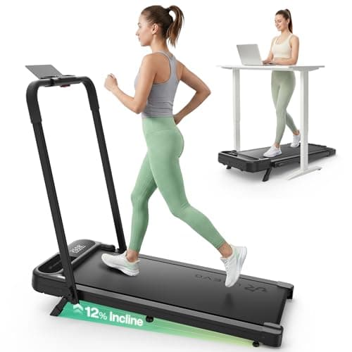 UREVO Strol 2E Smart 2-in-1 Folding Treadmill, Compact Walking Pad with Safety Handle, Plug and Play, Standing Desk Treadmill with Dual LED Display, Smart APP, Walking or Running for Home Office
