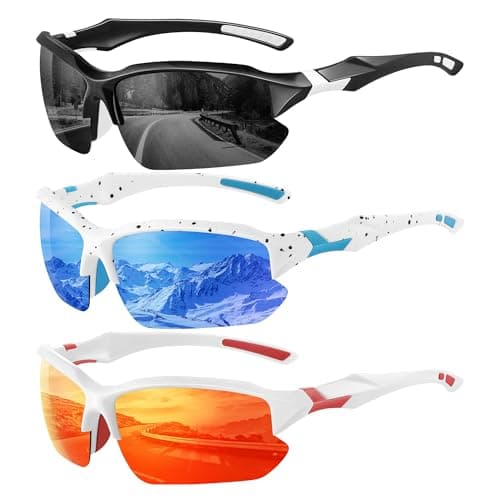 XVXV 3 Pack Polarized Sports Sunglasses for Men, UV Protection Half Frame Sunglasses Comfortable for Running Cycling Driving