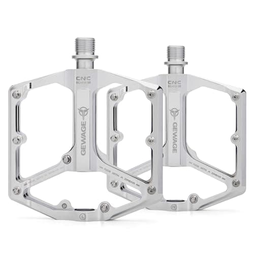 Road/Mountain Bike Pedals - 3 Bearings Bicycle Pedals - 9/16” CNC Machined Flat Pedals with Removable Anti-Skid Nails (Silver)
