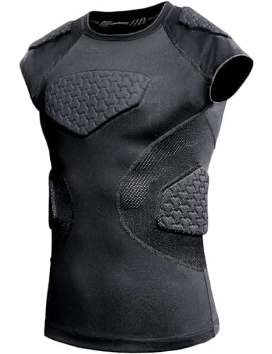 COOLOMG Youth Football Rib Protector Kids Padded Compression Shirt Chest Rib Shoulder Guards for Rugby Lacrosse Black XS