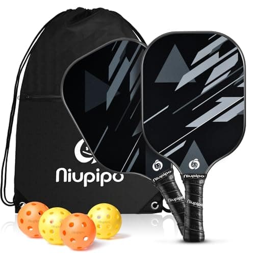 niupipo Pickleball Paddles, Pickleball Set, 2 Pickleball Rackets, 4 Pickleball Balls and 1 Pickleball Bag, Fiberglass Surface, Polypropylene Honeycomb Core, Lightweight Pickleball Paddle…