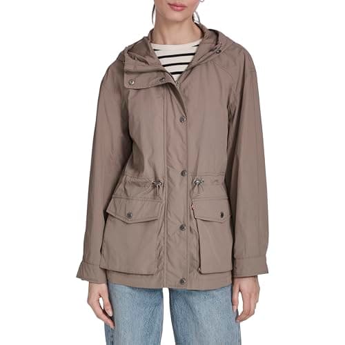 Levi's Women's Cinch-Waist Hooded Rain Anorak, Pine Bark, X-Small