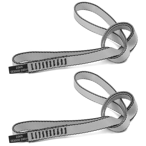 KINGTLE 18MM Nylon Climbing Sling Runner - 23KN CE2008/EN566 Certified Webbing Straps for Rock Climbing, Rappelling, Hammock Rigging & Yoga Swing (Grey-2pcs, 60cm)