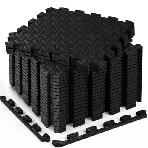 Haulcove 18pcs Puzzle Exercise Mat, 12.6"x12.6"x0.4", 18sqft EVA Interlocking Foam Floor Tiles, Protective, Water-Resistant Flooring for Home Gym & Workout Equipment, Black