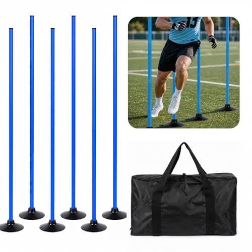 CTYYPYUYU 6 Pack Soccer Agility Training Poles, 5 FT Adjustable Speed and Agility Training Equipment, Rubber Bases, (Blue)