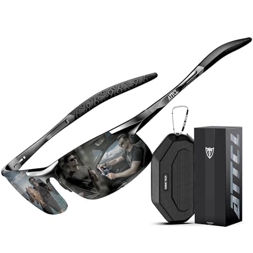 ATTCL 25g Polarized Sunglasses Men Sports: UV Protection Anti Glare Wrap Around Lightweight Metal Sun Glasses Driving Fishing Golf Running Black Grey