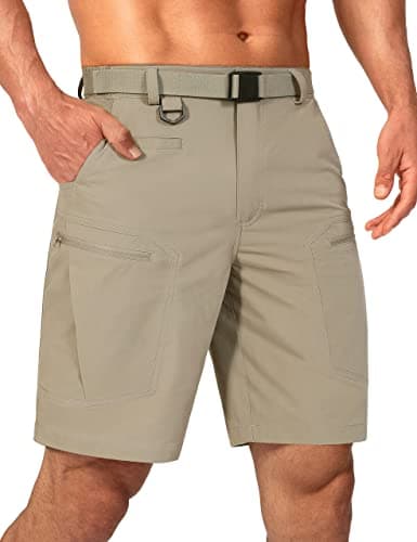 Shallowlulu Mens Big and Tall Cargo Hiking Shorts Water Resistant Quick Dry Lightweight Breathable Tactical Shorts(Stone Khaki 48W/10L)