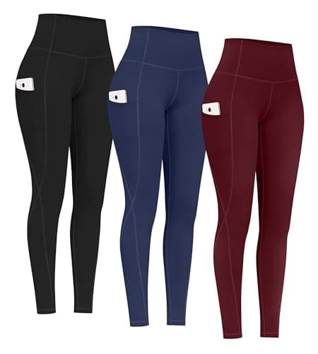 PHISOCKAT 2 Pack High Waist Yoga Pants with Pockets, Tummy Control Leggings, Workout 4 Way Stretch Yoga Leggings