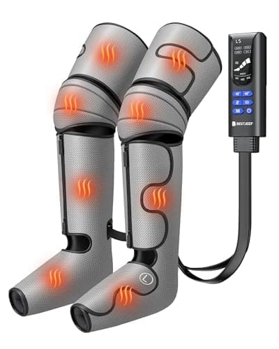 BESTJEEF Air Compression Leg Massager with Heat : Leg Massager for Circulation and Pain Relief - Sequential Compression Boots with 9 Intensity, 4 Modes, 3 Heating, Vibration, for Men Women