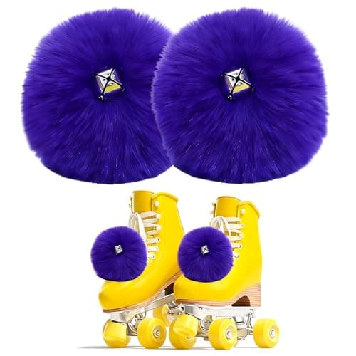 Bestookits Roller Skate Pom Poms with Bells, Skating Outfit Ice Skating Accessories, Roller Skate Decorations for Girls Women 2 Pieces (Purple)