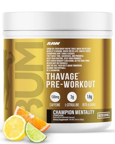 RAW Pre Workout Powder, Thavage (Champion Mentality) - Chris Bumstead Sports Nutrition Supplement for Men & Women - Cbum Pre Workout for Working Out, Hydration, Mental Focus & Energy - 40 Servings
