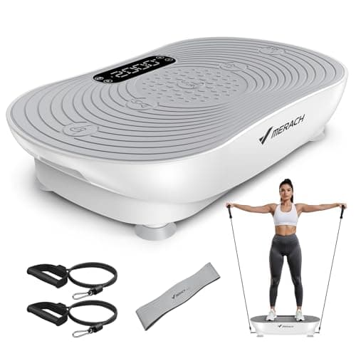 MERACH Vibration Plate Exercise Machine, Vibrating Platform for Lymphatic Drainage Weight Loss Muscle Activation, Full Body Home Exercise Equipment with LED Touch Screen Bluetooth Pull Cord