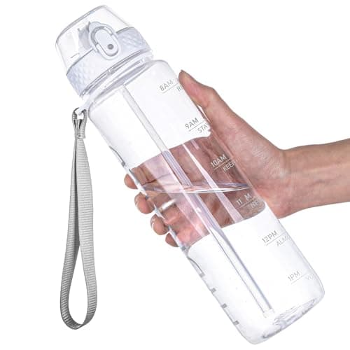GOPPUS Water Bottle Clear Water Bottle with Straw 32oz Plastic Water Bottles BPA Free Tritan Wide Mouth Bottle Leakproof Motivational bottles water for Gym,Hiking,School or Office(1 Bottles)