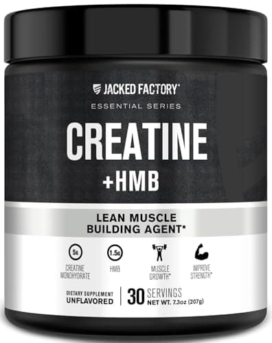 Jacked Factory Creatine HMB Powder Supplement with Creatine Monohydrate & HMB for Men & Women for Muscle Growth, Increased Strength, Enhanced Energy - 30 Servings, Unflavored