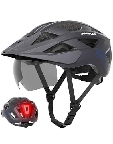 Bike Helmet for Adults, Lightweight Mountain Bicycle Helmet with USB Rechargeable Rear Light Detachable Magnetic Goggles, Road Bike Cycling Helmet with OTG Visor for Men Women