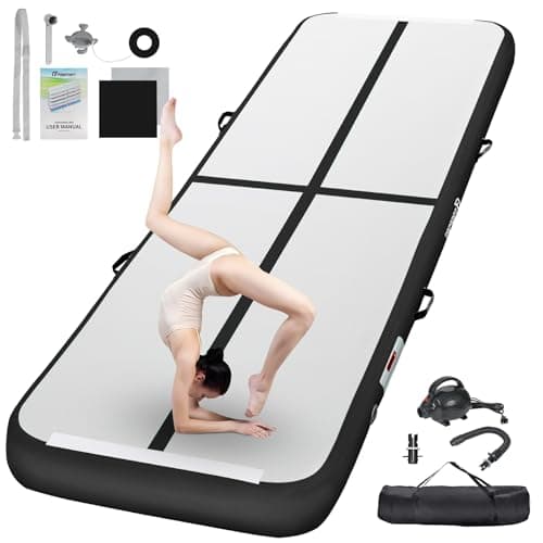 FBSPORT 10ft Inflatable Air Gymnastics Mat Training Mats 8 inches Thickness Gymnastics Tracks for Home Use/Training/Cheerleading/Yoga/Water with Pump