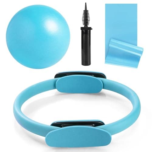 Tsikavo Pilates Ring, Pilates Ring Circle and Ball Set, 12 Inch Magic Circle Pilates Ring,9 Inch Small Exercise Ball,Resistance Bands Set, Home Pilates Equipment for Women (Blue)