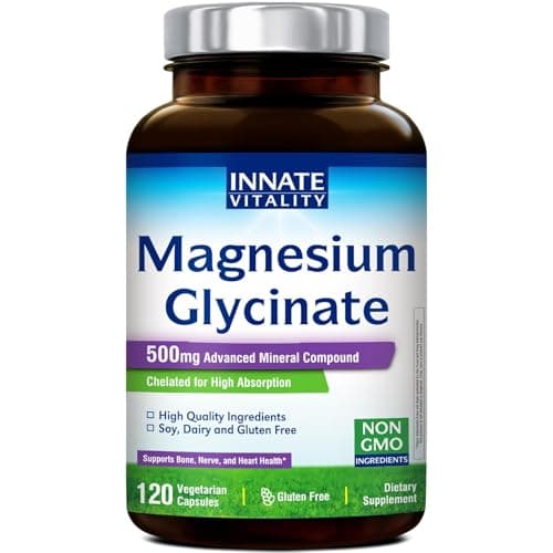 Innate Vitality Magnesium Glycinate 500mg | 70mg Elemental Magnesium Supplement - High Absorption, Non Buffered, Non-GMO & No Gluten - Vegan - Nerve Health - 120 Capsules (Pack of 1)