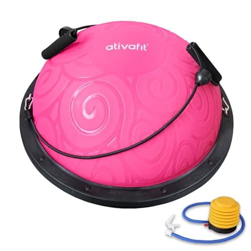 ATIVAFIT HALF BALL BALANCE TRAINER Inflatable Yoga‑Stability Ball for Core Strength & Home Workouts with Resistance Bands, Pump & Anti‑Slip Base (Supports up to 660 lbs)