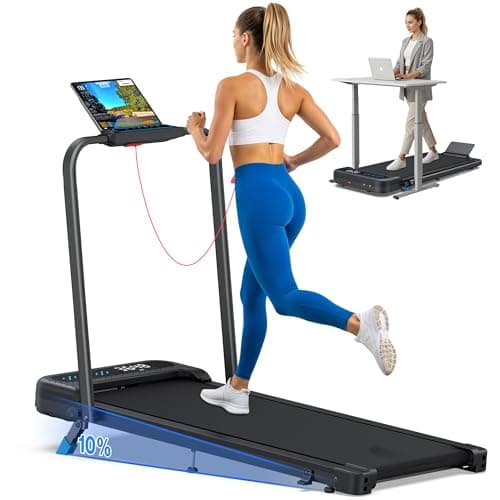 Walking Pad with 10% Incline, 4 in 1 Foldable Walking Pad Treadmills with Handle Bar for Home Small Spaces, 3.0HP Portable Quiet Compact Under Desk Treadmill, 350 LBS Capacity, Smart APP, LED Display