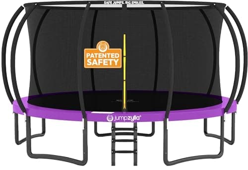 JUMPZYLLA Trampoline Outdoor 8FT 10FT 12FT 14FT 15FT 16FT with Enclosure and Ladder, ASTM Approved Recreational Trampoline for Kids and Adults, Anti-Rust Coated Frame (Purple, 15FT)