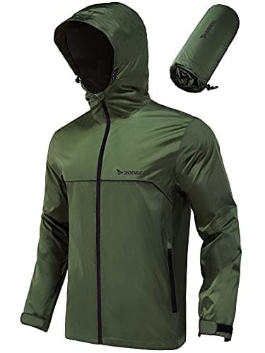 Rodeel Men's Waterproof Rain Lightweight Reusable Hiking Hooded Coat Jacket for Outdoor Activities