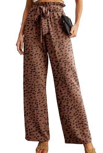 IWOLLENCE Women's Wide Leg Pants with Pockets High Waist Adjustable Knot Loose Casual Trousers Business Work Casual Pants LD Coffee X-Large