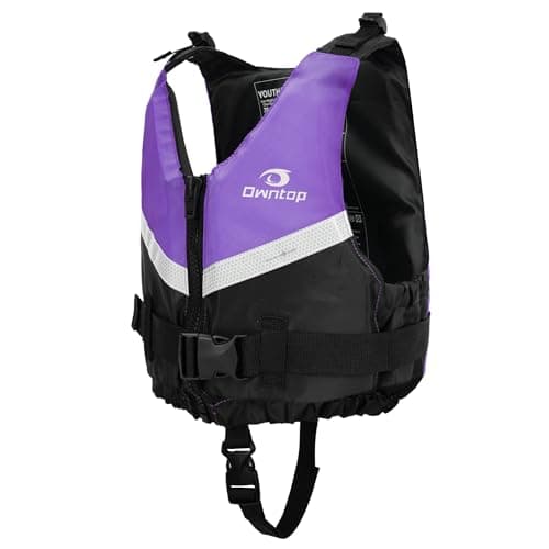 Owntop Swim Vest Youth 75-125 lbs, Ultra Thin Swim Jacket Kids, Comfortable Crotch Strap Buckles Zipper, Swimming Training, Kayak, Boating, Watersports (Purple, XS/S)