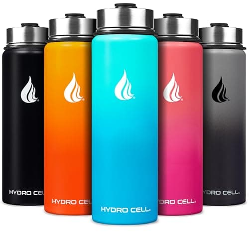 HYDRO CELL Stainless Steel Insulated Water Bottle with Straw - For Cold & Hot Drinks - Metal Vacuum Flask with Screw Cap and Modern Leakproof Sport Thermos for Adults (Teal/Blue 24oz)